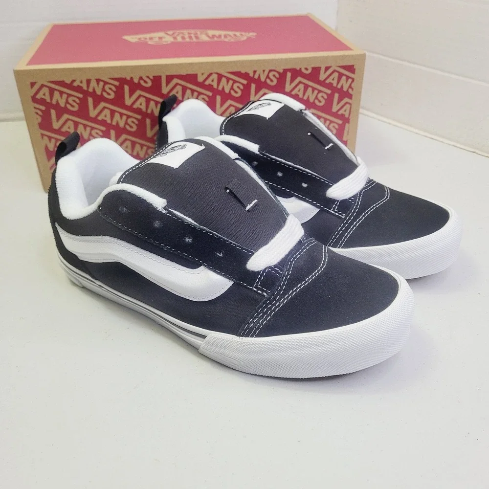 Vans Kids Knu Skool Skate Shoes Size 7Y Black White Puffy Suede Sneakers